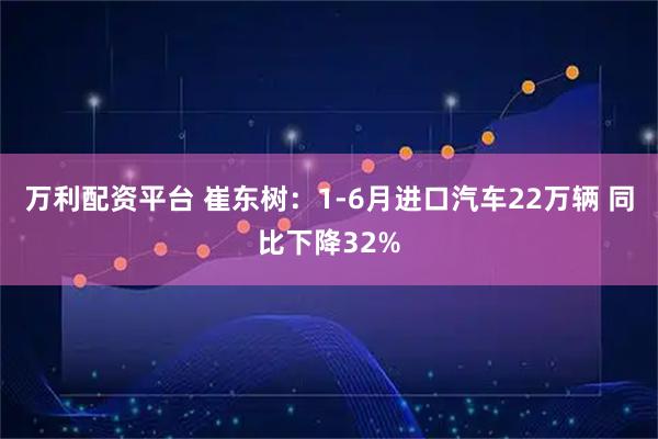 万利配资平台 崔东树：1-6月进口汽车22万辆 同比下降32%
